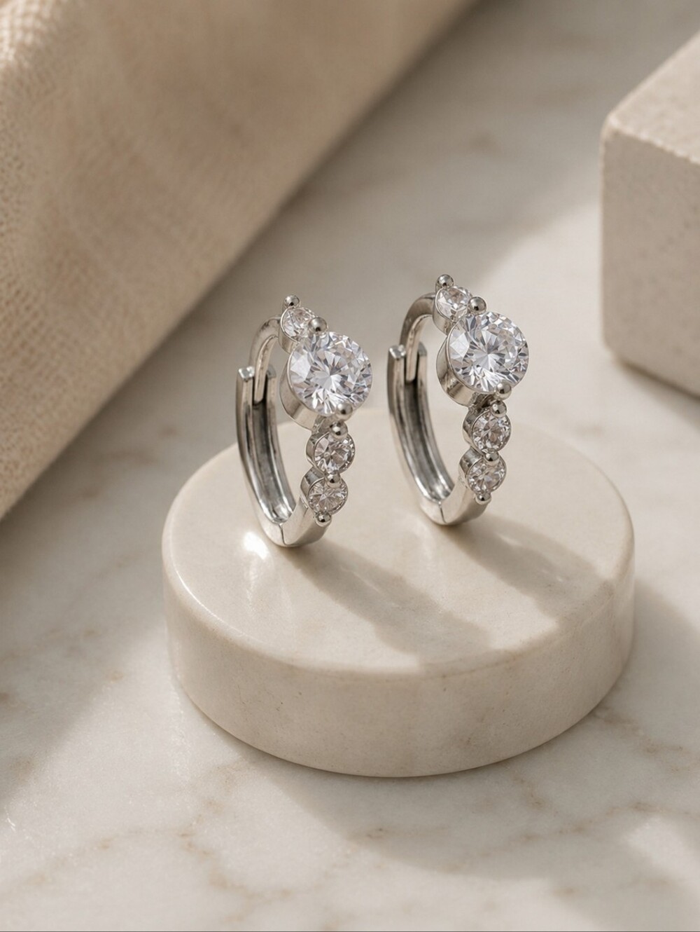 Sterling Silver Cubic Zirconia Huggie Hoop Earrings Clean Girl Silver 0.45" - Picture 15 of 15